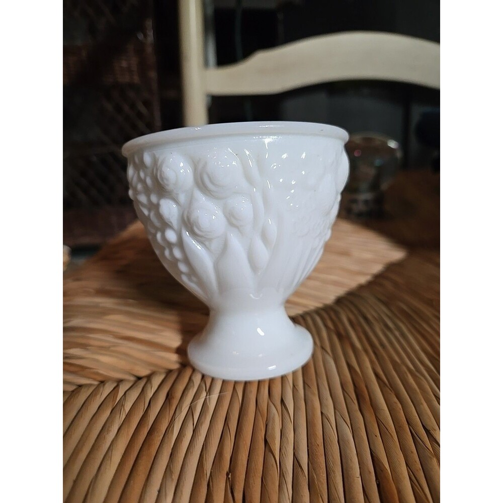 Anchor Hocking White Footed Goblet with Grape & Leaf Design